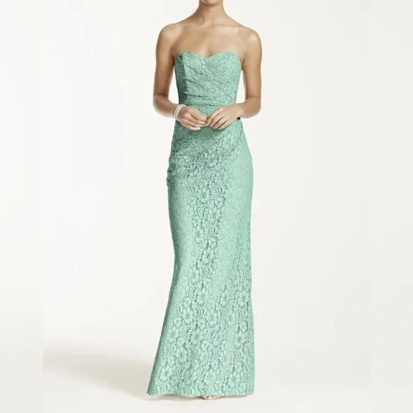David's Bridal | Dresses | Davids Bridal Long Strapless Lace Dress With  Sweetheart Neckline In Mint | Poshmark